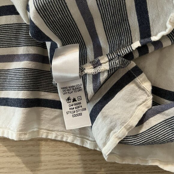 Splendid Cold Off Shoulder Blouse Large XL Striped Navy Ivory Ruffle Top Peasant - Picture 8 of 12